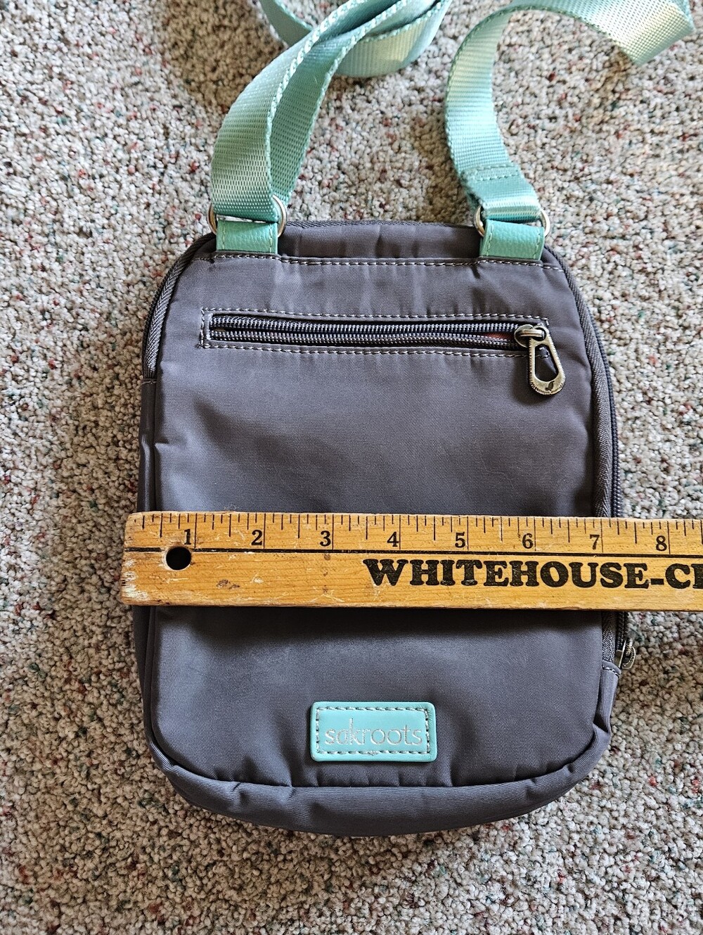 Sakroots Crossbody Bag Gray Aqua Peach Floral Lining Accents Nylon